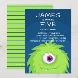 Little Monster Blue Grönt Inbjudningar