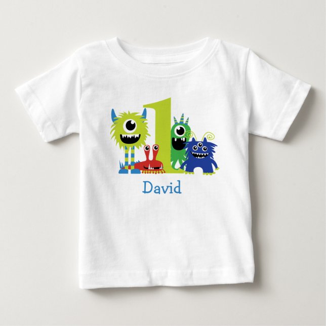 Little Monster Boy 1st Birthday Outfit T Shirt (Framsida)