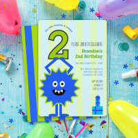Little Monster Boy 2nd Birthday Blue Grönt Rand