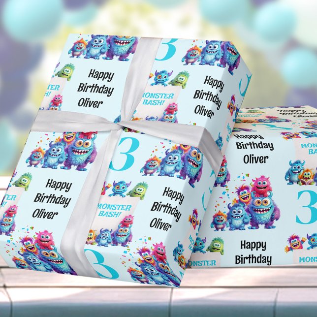 Little Monster Boy Colorful Birthday Presentpapper (Little Monster Boy Colorful Birthday Wrapping Paper)