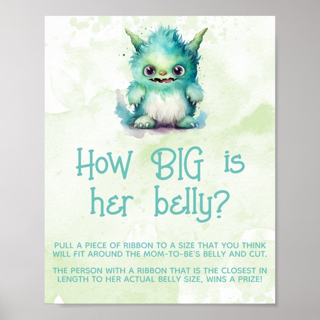 Little Monster Boy Shower Big Belly Game-skylt Poster (Framsidan)
