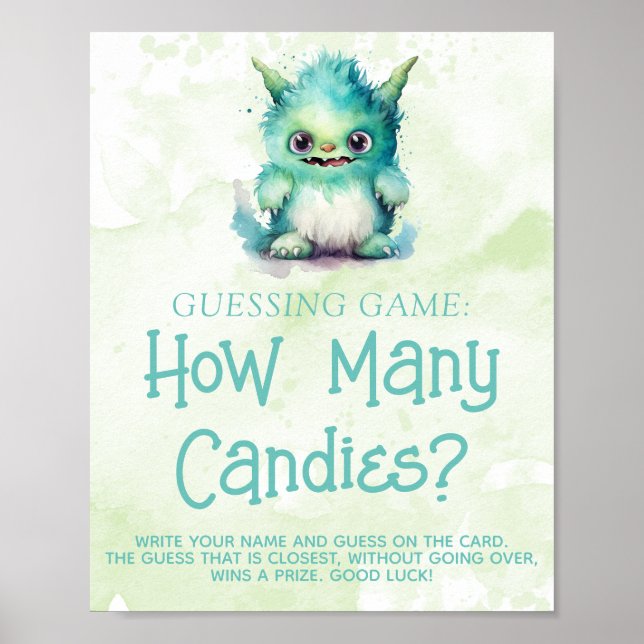 Little Monster Boy Shower Guessing Game Sign Poster (Framsidan)