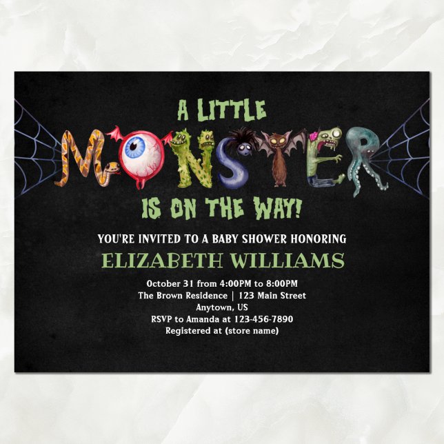 Little Monster Brev Halloween Baby Shower Inbjudningar (Front)
