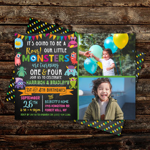 Little Monster Chalkboard 1:e och 4:e gemensamma f Inbjudningar