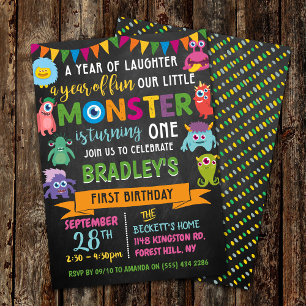 Little Monster Chalkboard 1st Birthday Inbjudningar