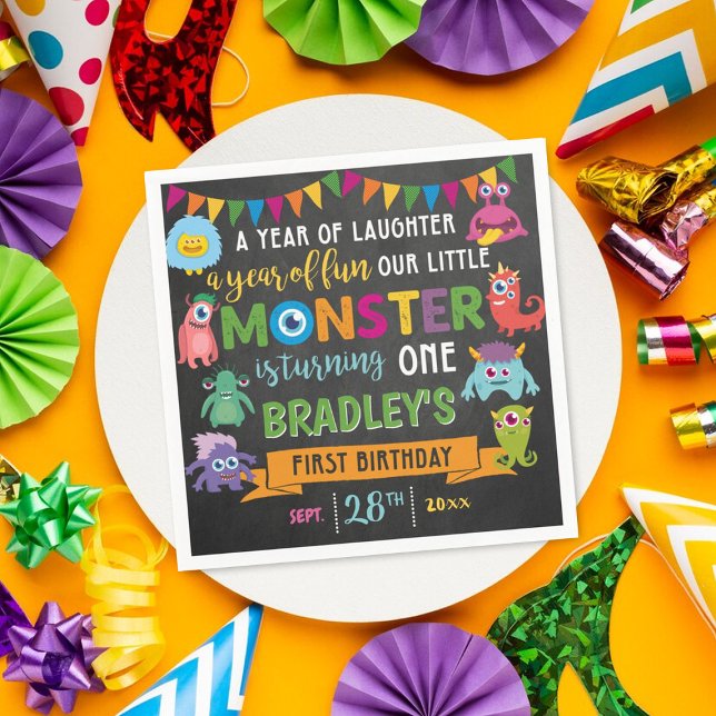 Little Monster Chalkboard 1st Birthday Party Pappersservett (Skapare uppladdad)