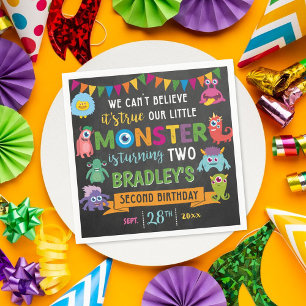 Little Monster Chalkboard 2:a födelsedagen Party Pappersservett