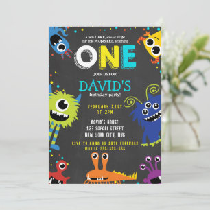 Little Monster Födelsedagsfest Chalk 1st Birthday Inbjudningar
