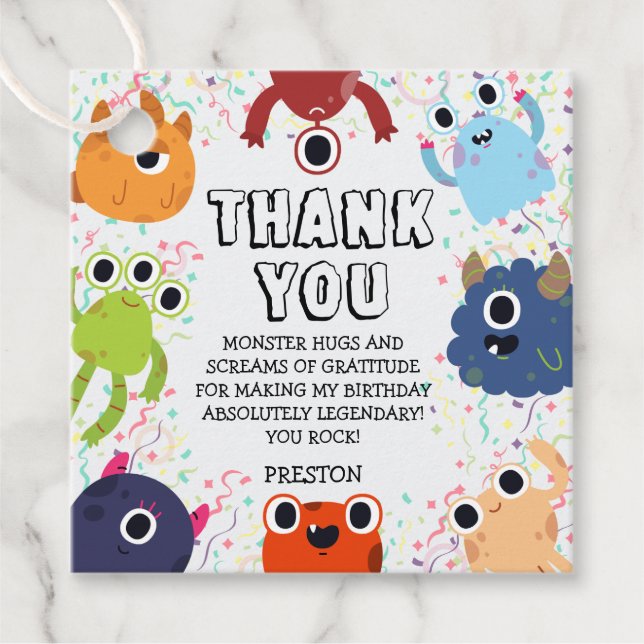 Little Monster Födelsedagsfest for All Ages Gåvor Etiketter (Framsida)