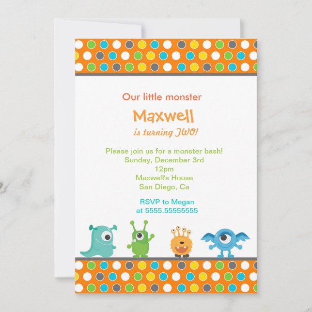 Little Monster Födelsedagsfest inbjudan (Framsida)