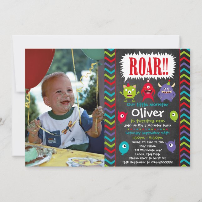 Little Monster födelsedagsfest inbjudan (Framsida)