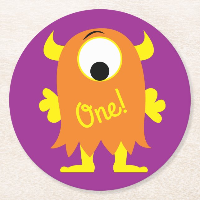 Little Monster Födelsedagsfest Underlägg Papper Rund (Framsidan)