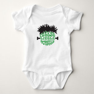 Little Monster Frankenstein Halloween Grönt Black T Shirt