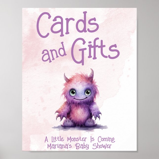 Little Monster Girl Baby Shower Cards & presentati Poster (Framsidan)