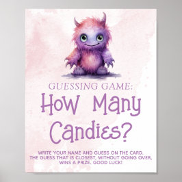 Little Monster Girl Baby Shower Guessing Game Sign Poster