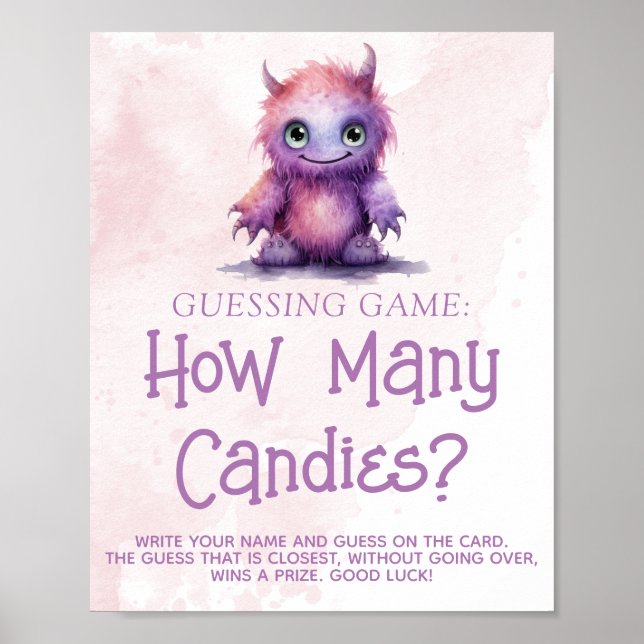 Little Monster Girl Baby Shower Guessing Game Sign Poster (Framsidan)