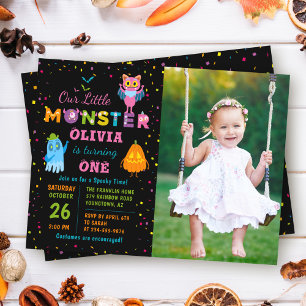 Little Monster Halloween Costume Birthday Photo Inbjudningar
