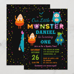 Little Monster Halloween Costume Födelsedagsfest Inbjudningar