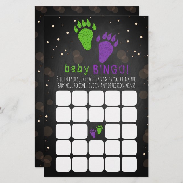 Little Monster Halloween Gender Reveal Party Bingo (Fram/baksida)