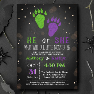 Little Monster Halloween Gender Reveal Party Inbjudningar