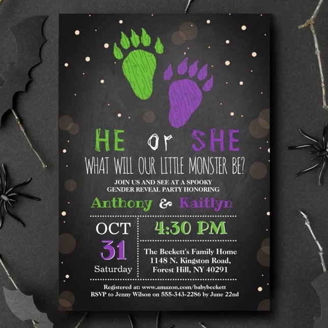 Little Monster Halloween Gender Reveal Party Inbjudningar (Skapare uppladdad)