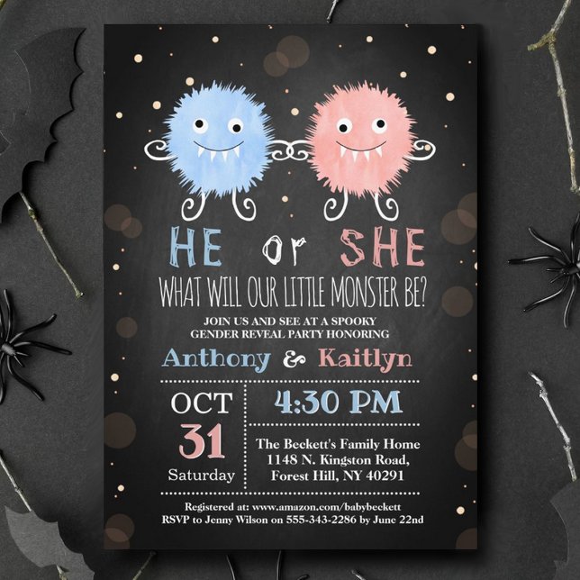 Little Monster Halloween Gender Reveal Party Inbjudningar (Skapare uppladdad)