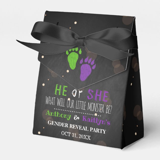 Little Monster Halloween Gender Reveal Party Presentaskar (Framsidan Sidan)