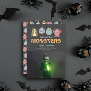 Little Monster Mash Halloween Boy Birthday Photo Inbjudningar