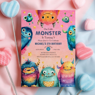 Little Monster Mash Whimsical Barns födelsedag Par Inbjudningar