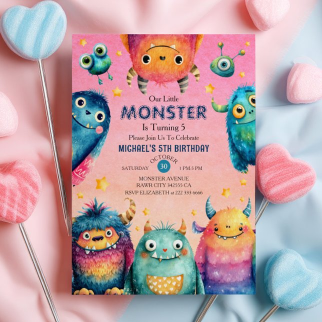 Little Monster Mash Whimsical Barns födelsedag Par Inbjudningar (Skapare uppladdad)