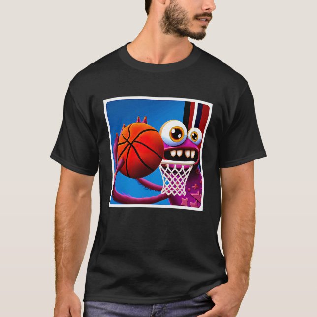 Little Monster Playing Basketball T Shirt (Framsida)