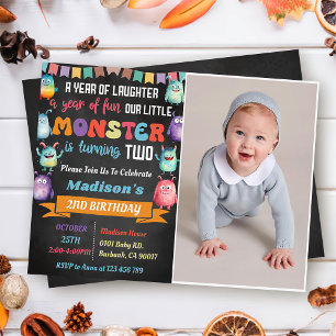 Little Monster ThBäste Party Foto 2:a födelsedag Inbjudningar