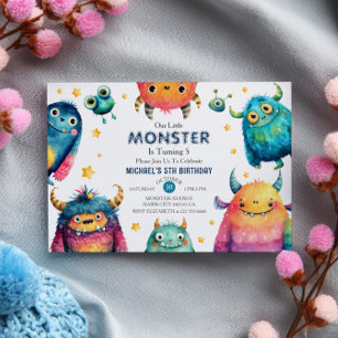Little Monster Watercolor Kids Födelsedagsfest Inbjudningar