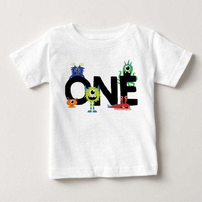 Little Monsters Boy First Birthday Outfit T Shirt (Framsida)