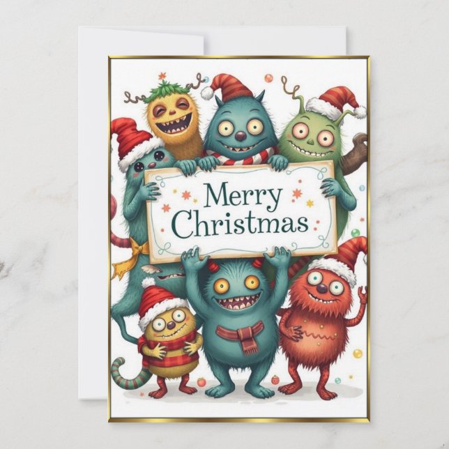 Little Monsters jul, mycket trevlig party 2 Inbjudningar (Baksida)