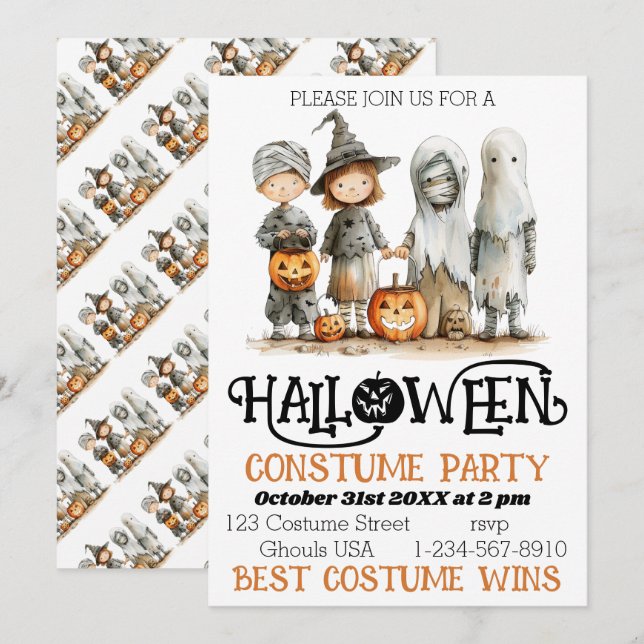 Little Monsters Unite - A Whimsical Halloween Inbjudningar (Fram/baksida)