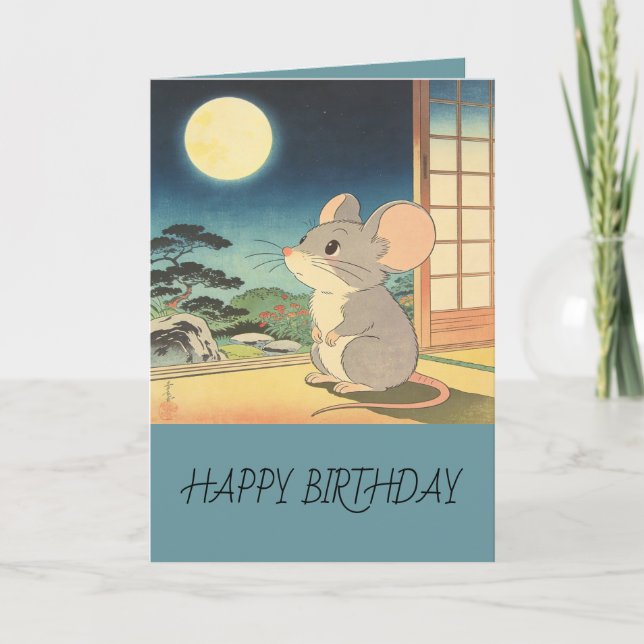 Little Mouse Moon Matsumoto Hoji Style Birthday Kort (Framsida)
