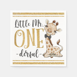 Little Mr One Derful Cute Giraffe 1st Birthday Na Pappersservett