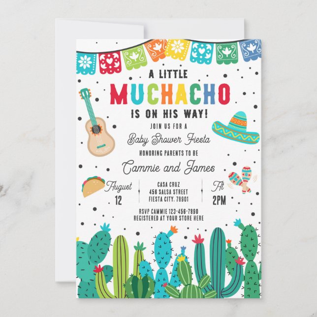 Little Muchacho on the way Boy Fiesta Baby Shower Inbjudningar (Framsida)