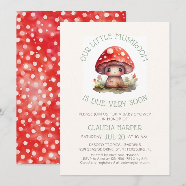 Little Mushroom Baby Shower Inbjudningar (Fram/baksida)