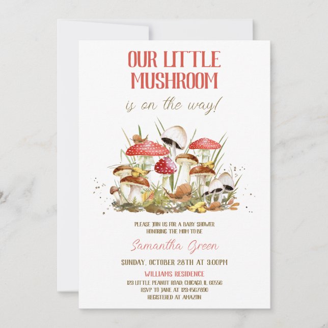 Little Mushroom Baby Shower Inbjudningar (Framsida)