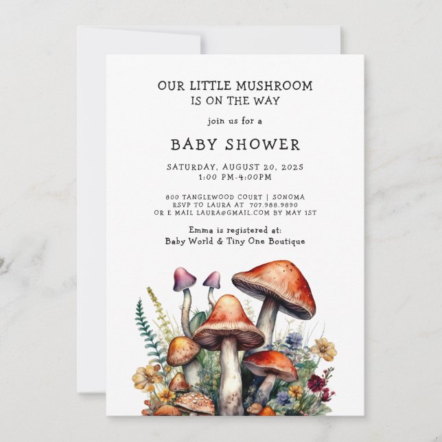 Little Mushroom Baby Shower Inbjudningar (Framsida)