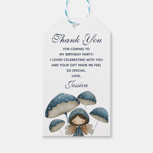 Little Mushroom Fairy Barns födelsedag Tack Presentetikett (Framsidan)