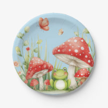 Little Mushroom Toadstool Frog Blue Baby Shower