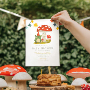Little Mushroom with Frog Woodland Baby Shower Inbjudningar