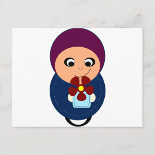 Little muslim girl lila hijab hijabi tecknad vykort