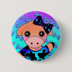 Little Naughty Smiling Cow med Cute Bow Knapp