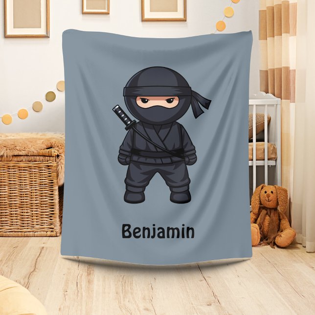 Little Ninja Custom Name Grey Fleecefilt (Skapare uppladdad)