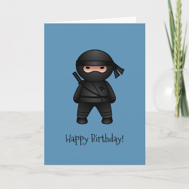 Little Ninja på Blue Grattis på födelsedagen Kort (Framsida)
