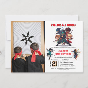 Little Ninja Warrior Kids Photo Birthday Inbjudningar